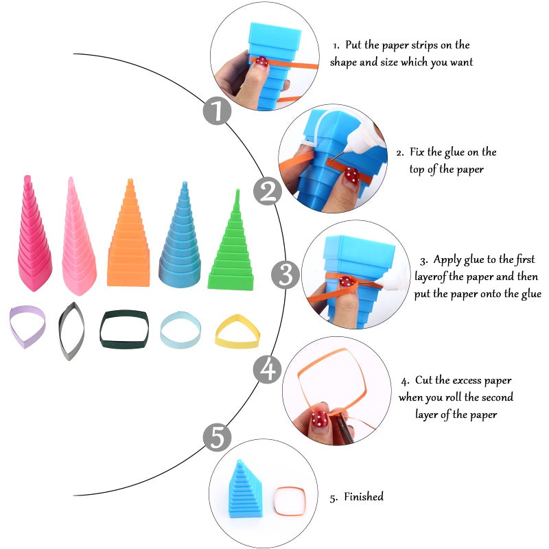 YURROAD 19pcs Paper Quilling Tools Kit Paper Strips DIY Tool Set with Slotted Pen Quilling Board Curling Coach Comb Crimper Border Buddy Filigrana Tool Kit - Image 3